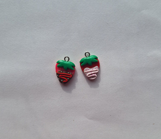 Kawaii heart love valentine strawberry charms / polymer clay chocolate covered strawberry charms / kawaii food charms jewelry stitch marker