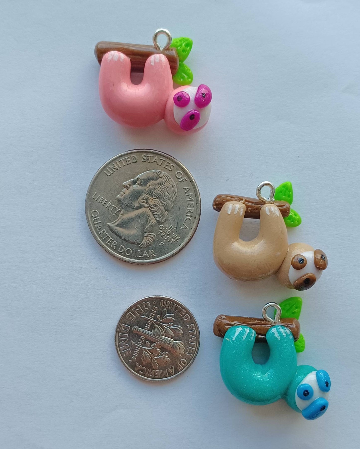 Kawaii sloth charms / polymer clay sloth with branch charms / kawaii animal charms / kawaii sloth jewelry