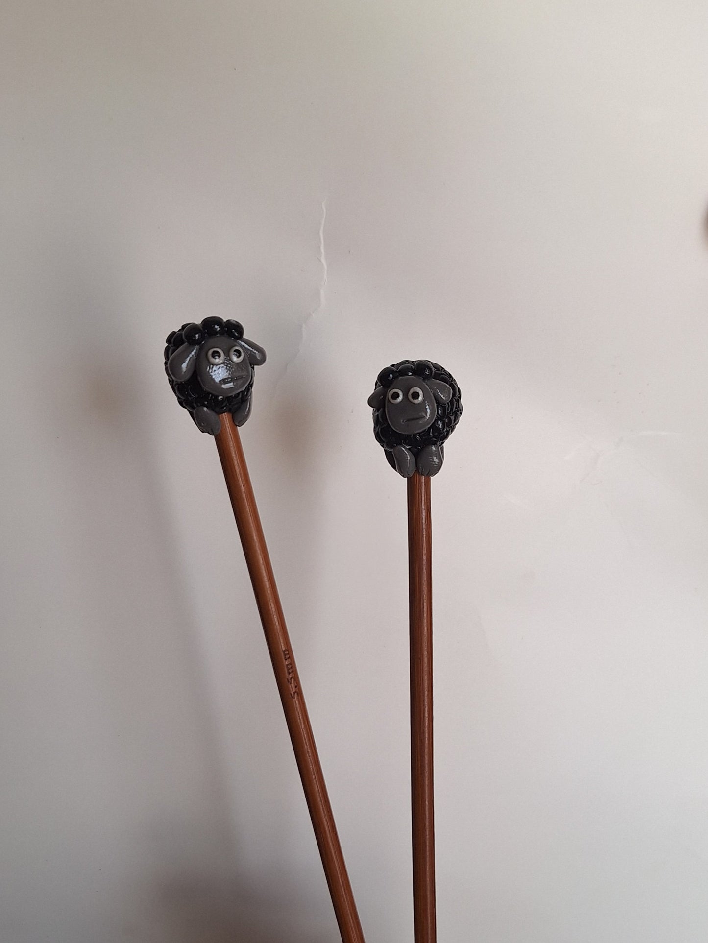Polymer clay Set of 2 black sheep knitting needles knitting accessory