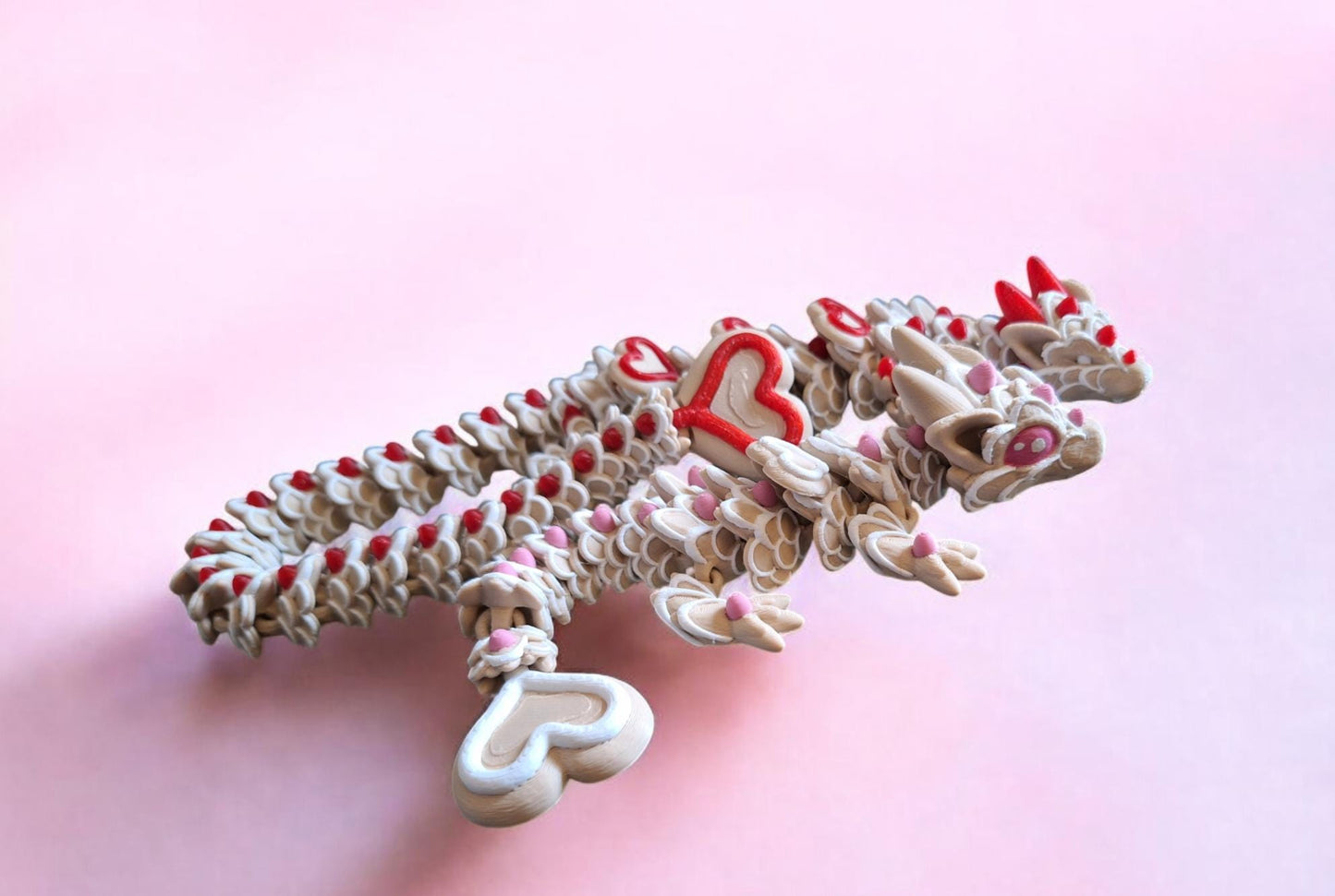 3D articulated valentine holiday heart cookie dragon / 3d printed holiday candy heart dragon animals desk pet