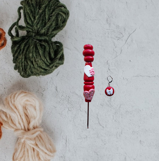 Polymer clay valentine heart chocolates crochet hook