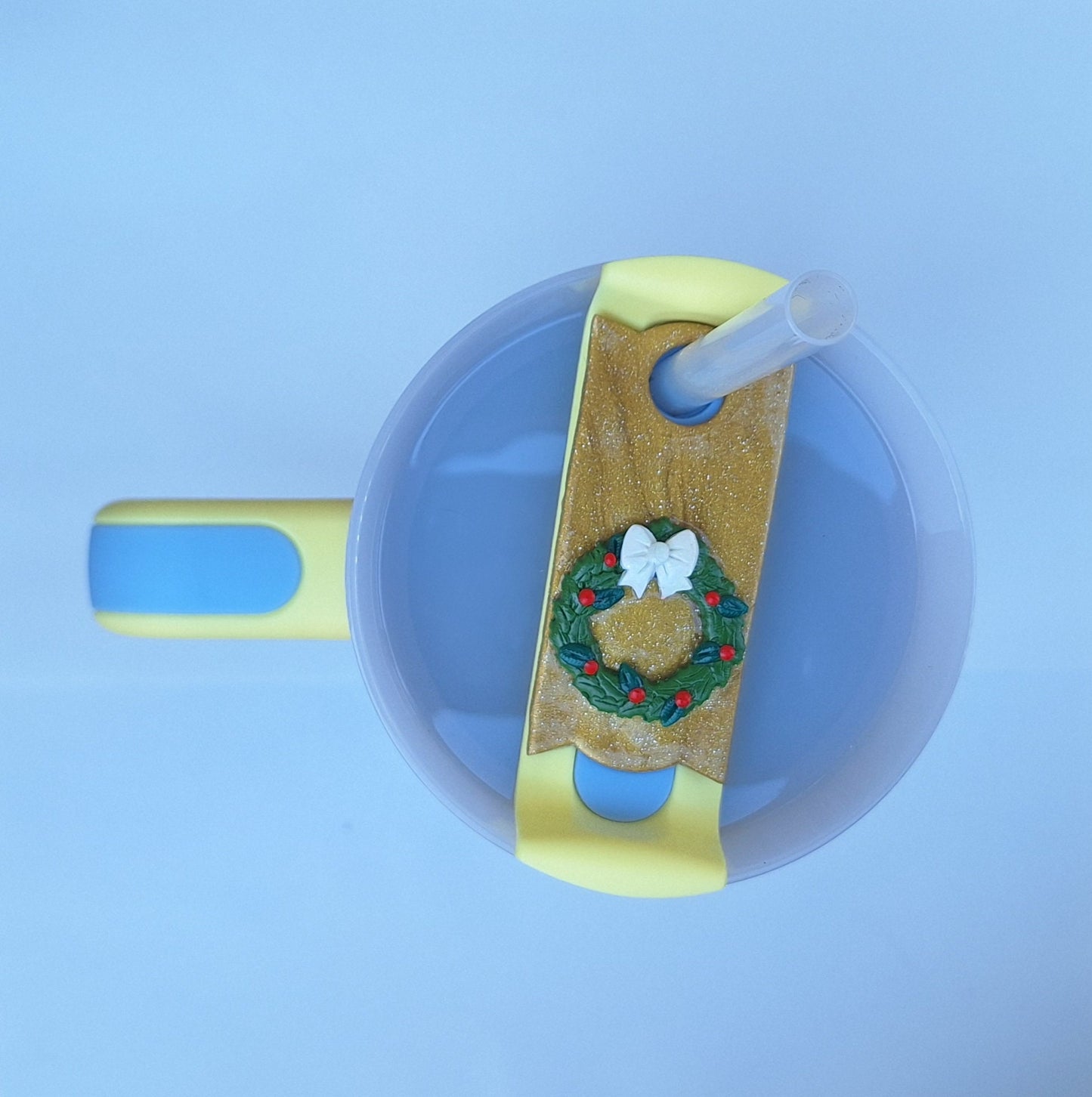 Polymer clay straw tag tumbler topper / clay tumbler accessories / holiday wreath tumbler topper straw tag / Christmas tumbler accessories