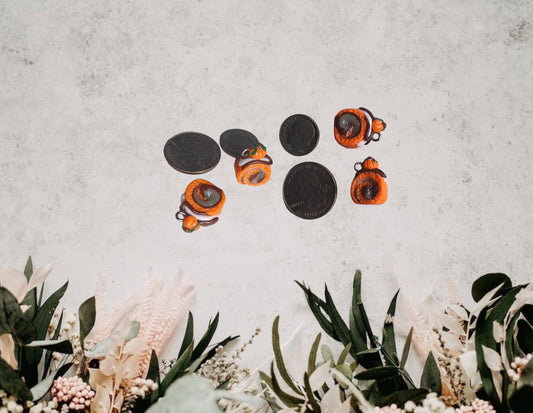 Kawaii pumpkin roll cake charms / polymer clay halloween charms / kawaii clay charms / kawaii clay jewelry / pumpkin cake roll charms