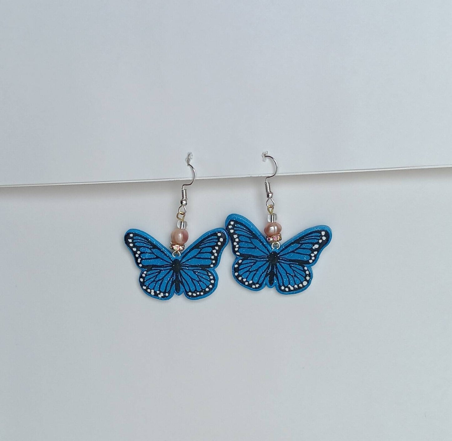 Kawaii butterfly earrings / polymer clay blue morpho monarch butterfly dangle earrings / clay butterfly jewelry / butterfly wing earrings