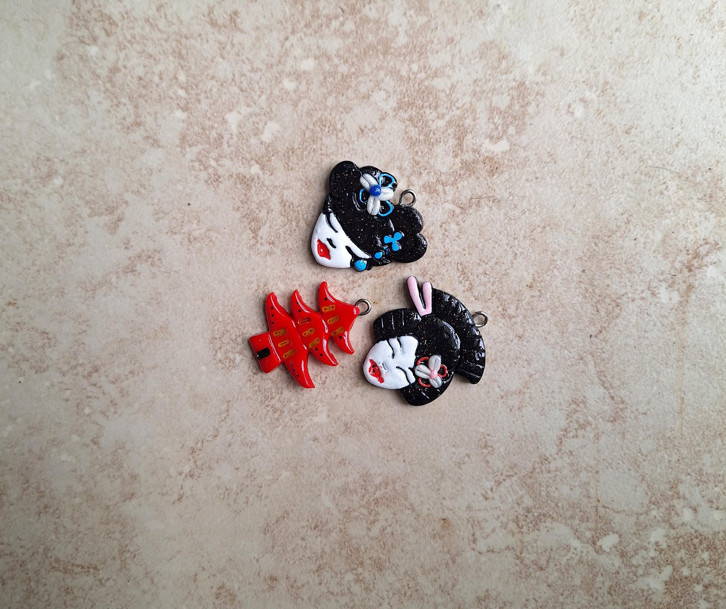 Kawaii floral geisha charm / polymer clay oriental sakura geisha charm / Japanese pagoda style charm jewelry stitchmarker progress keeper