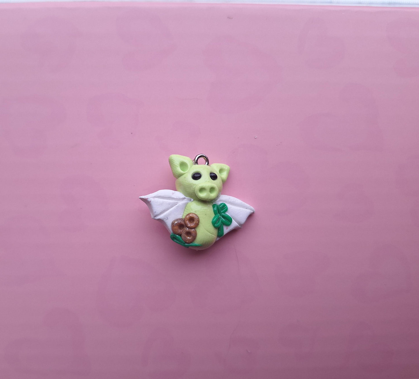 Kawaii lucky clover shamrock bat charm / polymer clay holiday charms / clay charm jewelry / bat charm stitch marker progress keeper