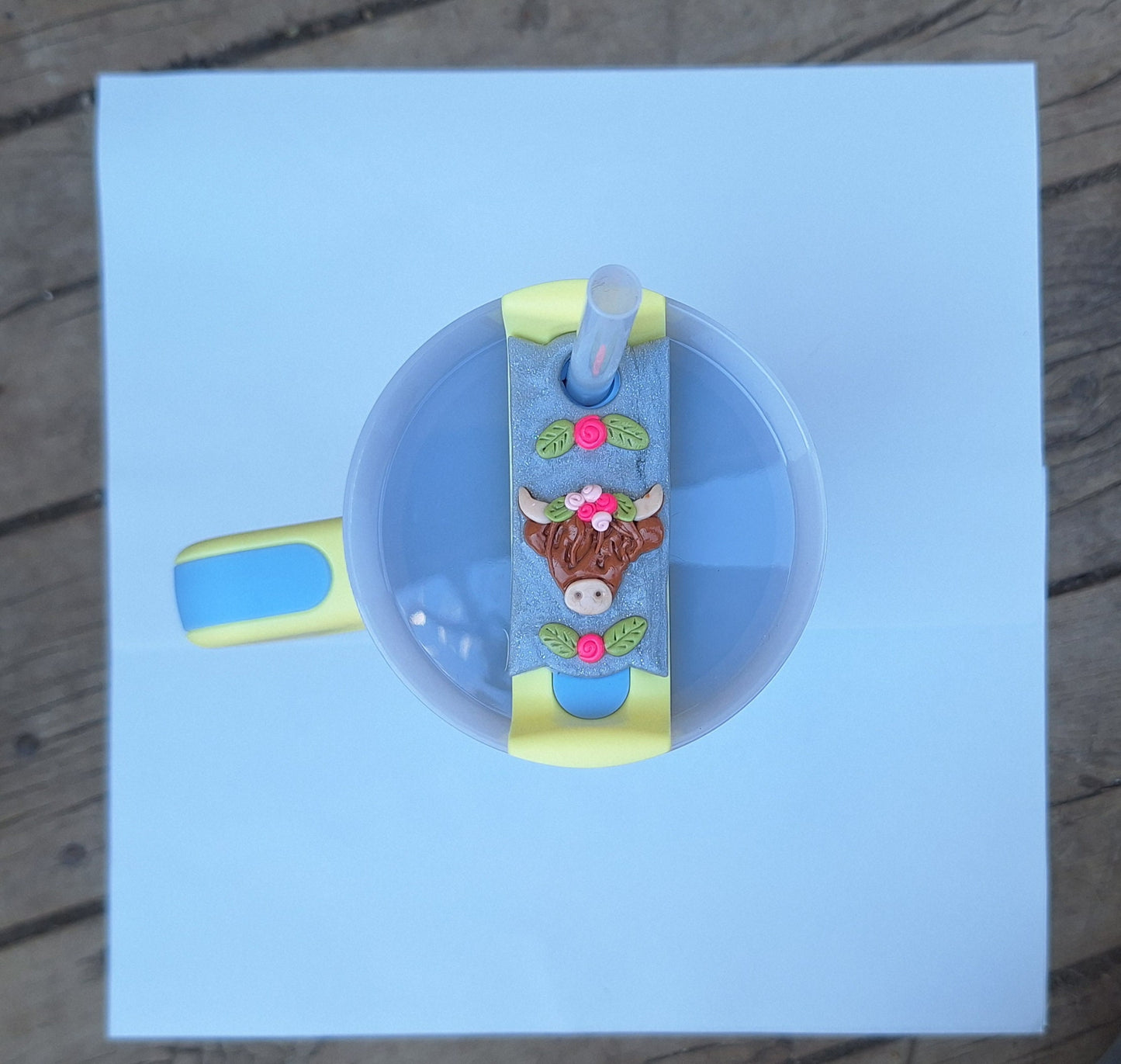 Polymer clay straw tag tumbler topper / clay tumbler accessories / highland cow tumbler topper straw tag / animal cow tumbler accessories