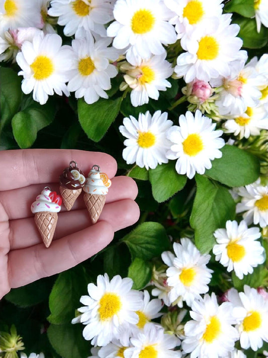 Polymer clay ice cream charms / cute kawaii food jewelry / ice-cream cone charm jewelry stitch marker progress keeper notions