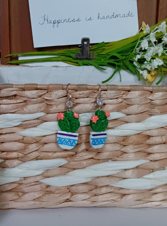 Kawaii cactus earrings / polymer clay cactus plant earrings / kawaii floral plant succulent jewelry / clay cactus