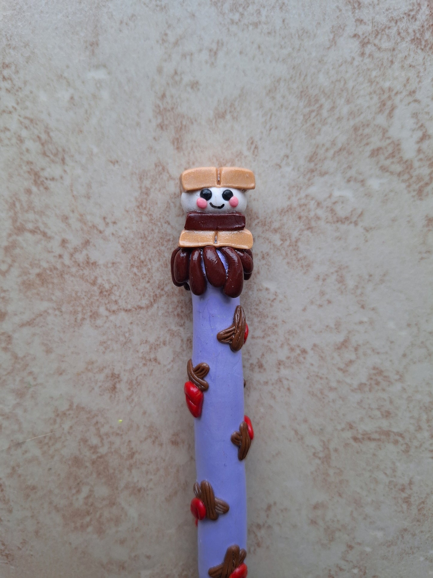 Polymer clay lavender smores camping crochet hook