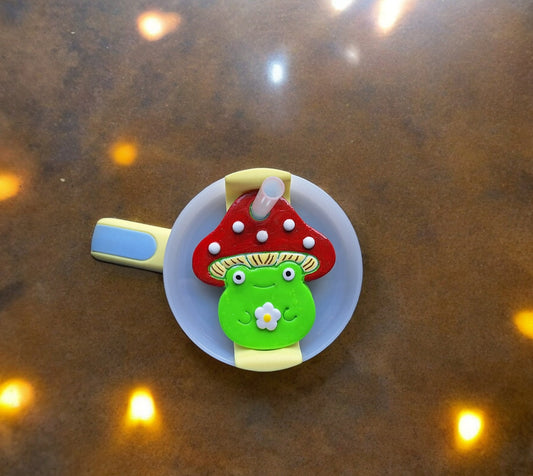 Polymer clay straw tag for stanley tumbler / clay tumbler accessories / toadstool frog cottage core tumbler topper tag tumbler accessories
