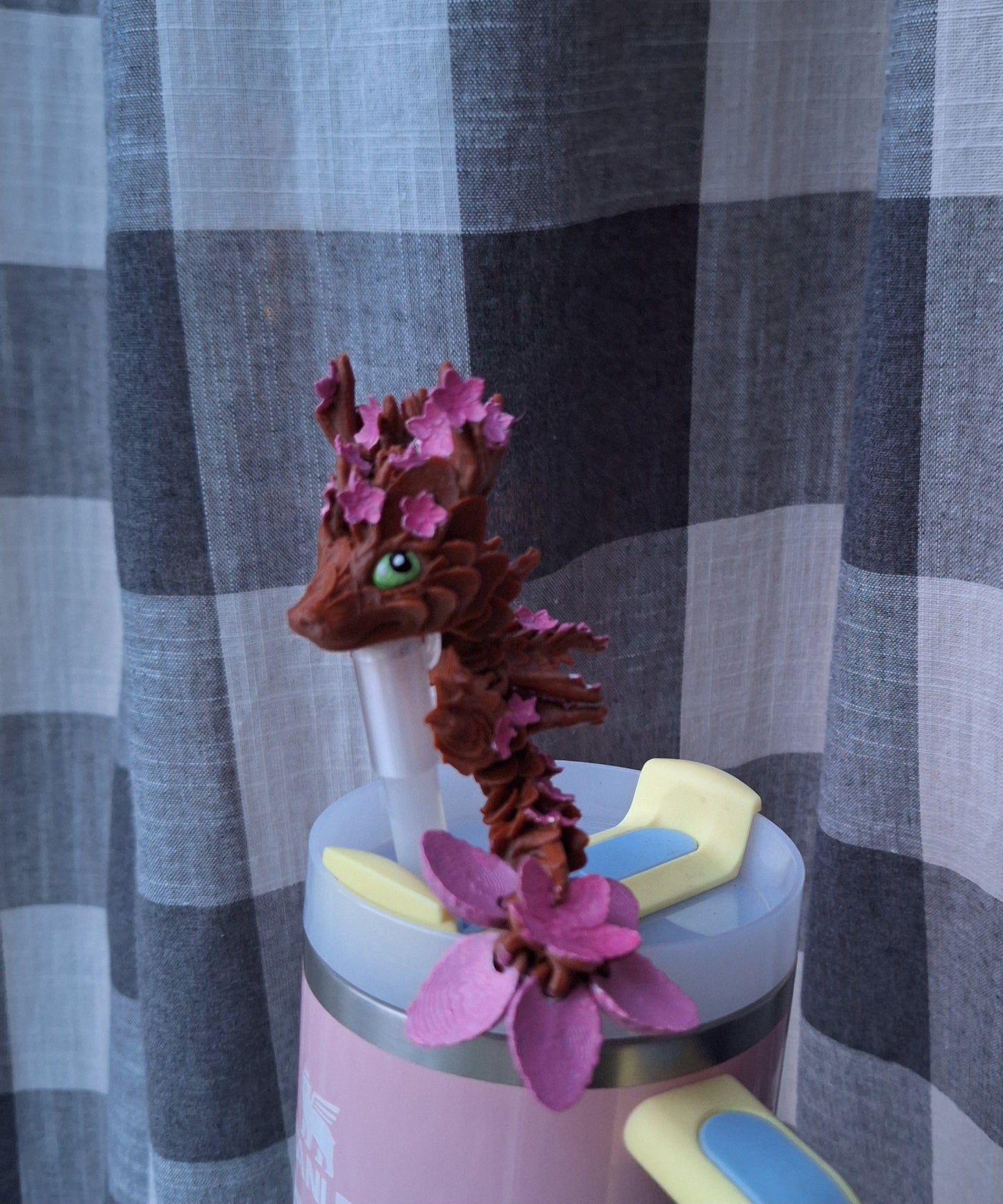 3D articulated cherry blossom dragon straw cap / 3d printed dragon animal / flower sakura dragon tadling straw topper cover Fidget figurines