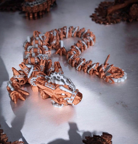 3D articulated silver copper steampunk dragon / 3d printed steam punk gear dragon animals Fidget display knick knack