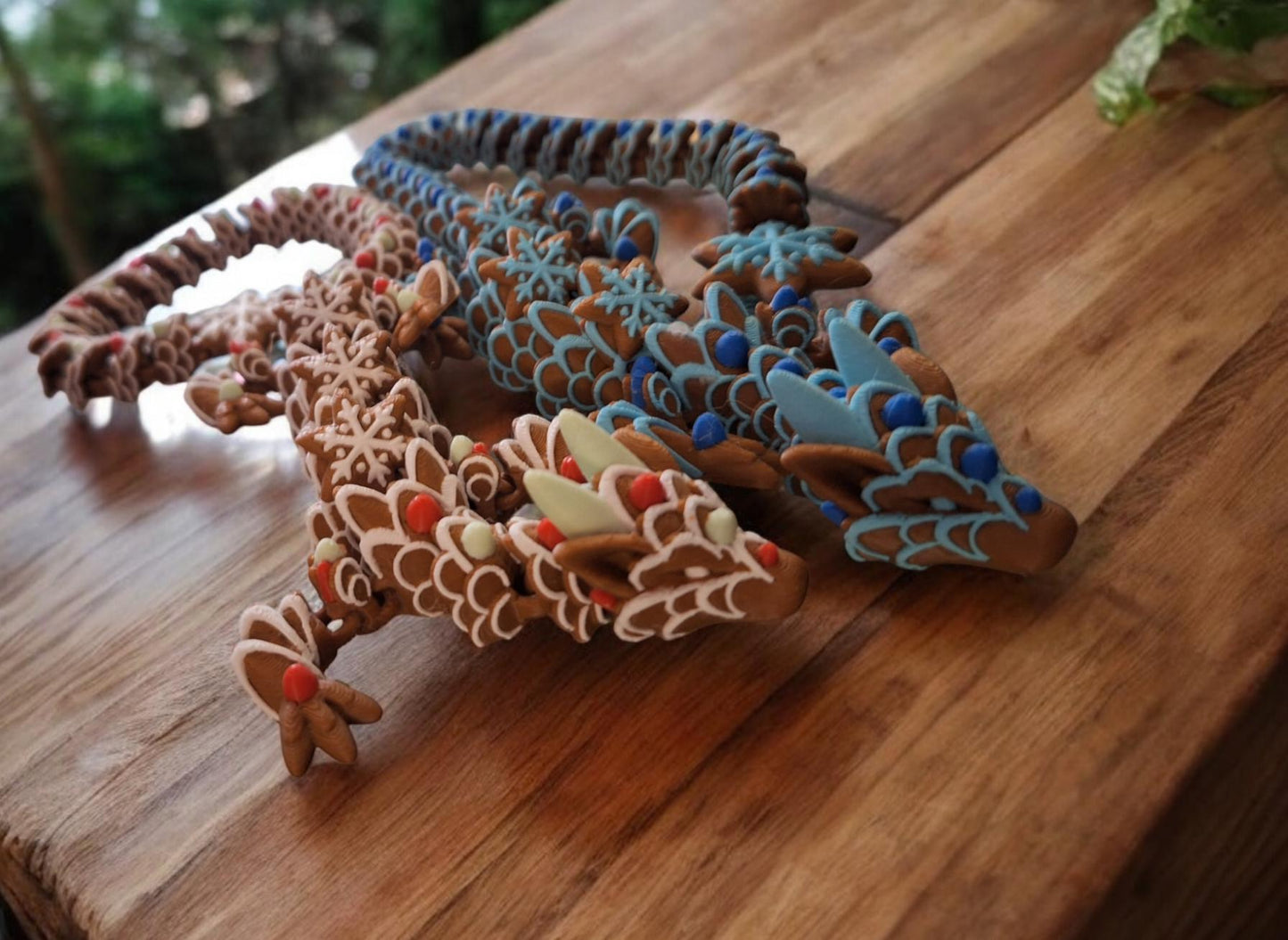 3D articulated christmas holiday gingerbread dragon / 3d printed holiday candy snowflake dragon animals desk pet