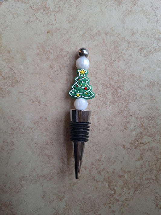 Silicone beaded Christmas tree wine stopper / holiday beaded silicone wine stopper top / christian religious wine accessories