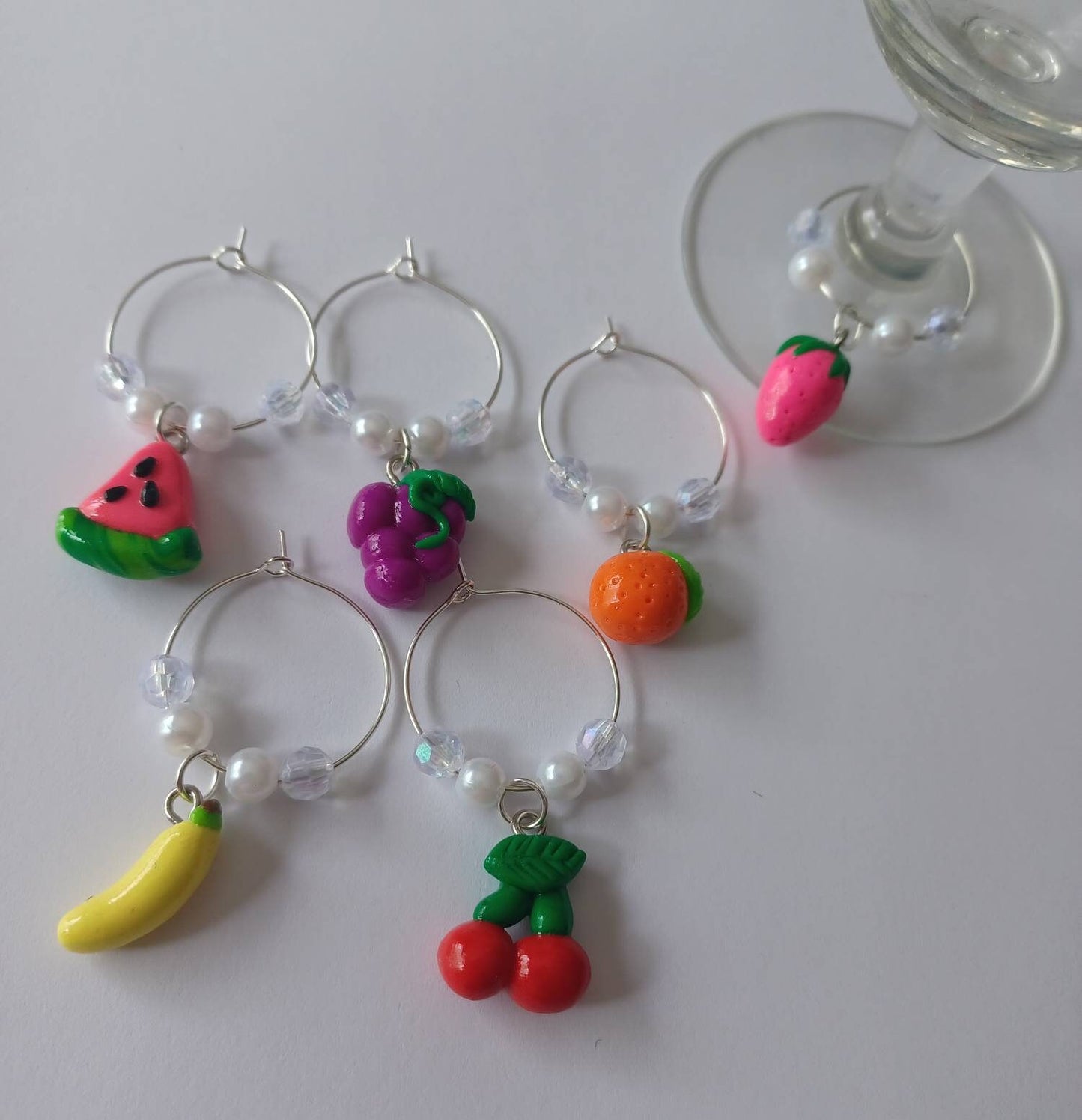 Set of 6 Red fruit wine charms / summer wine charms / food wine charms / set of 6 polymer clay wine charms