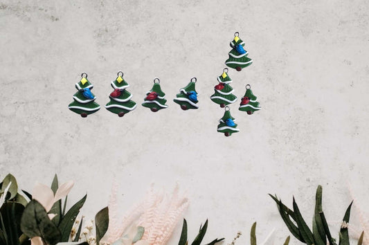 Kawaii Christmas tree charms / polymer clay tree charms / kawaii holiday jewelry / holiday pine tree cardinal blue jay charms stitch marker