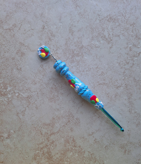 Polymer clay colorful balloons crochet hook with stitch marker