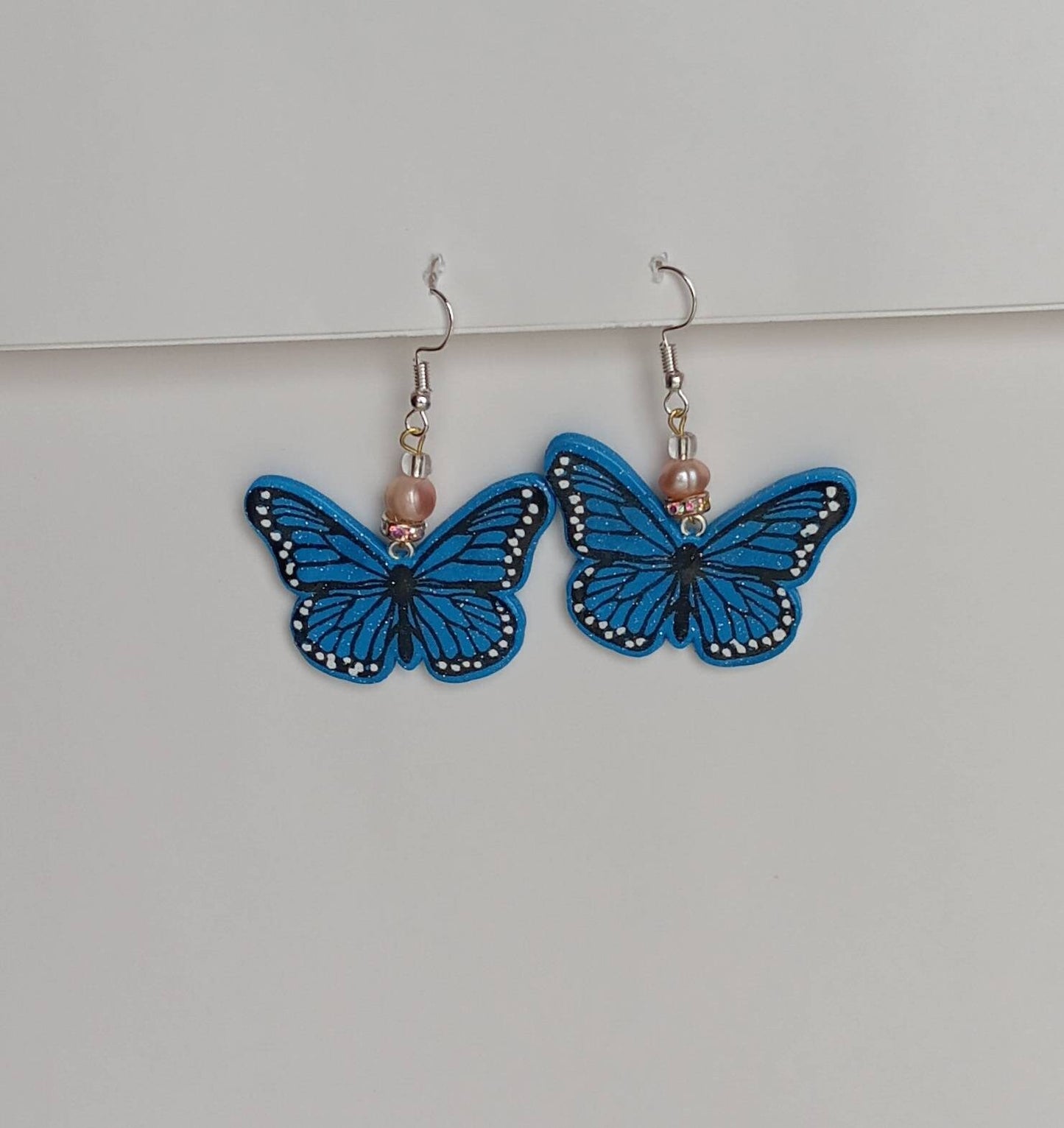 Kawaii butterfly earrings / polymer clay blue morpho monarch butterfly dangle earrings / clay butterfly jewelry / butterfly wing earrings