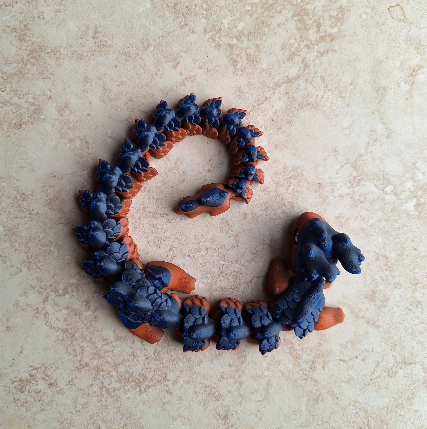 3D articulated metallic blue black brown dragon Kaida / 3d printed multi color dragon / 3d printed desk pet figurine fidget