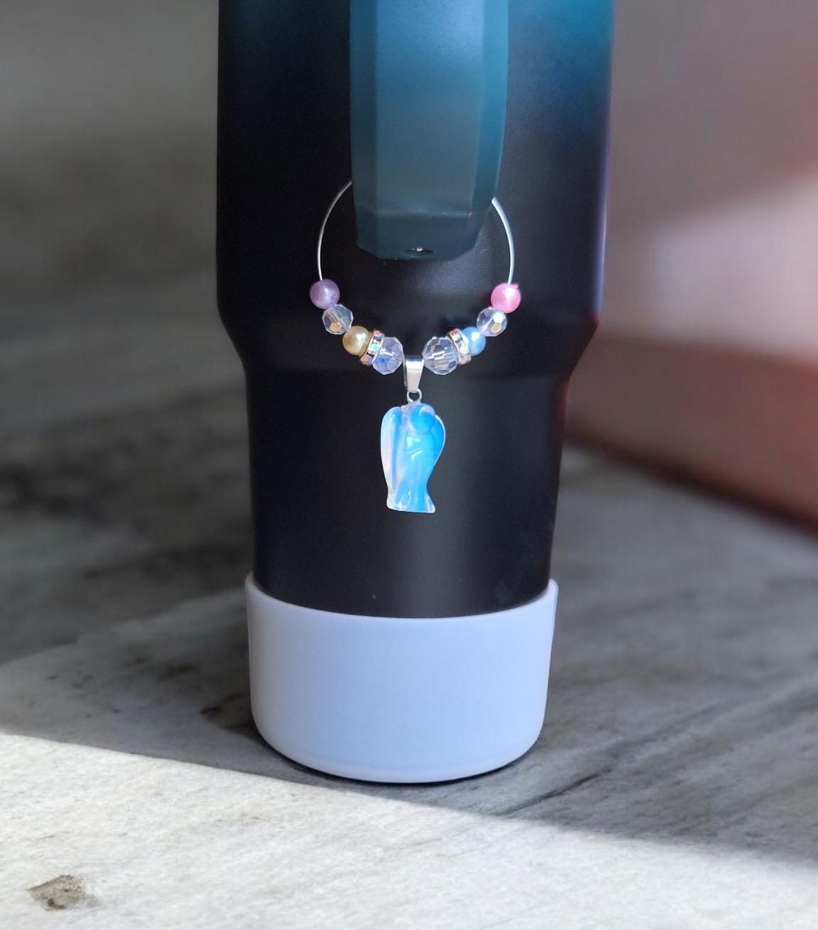 kawaii faux pearl opal tiger eye angel crystal handle charm tumbler crystal tumbler charm buddy / quartz angel gem tumbler handle charm