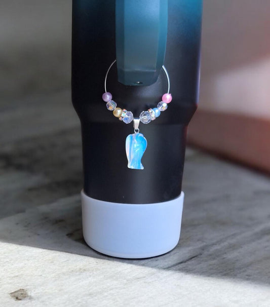 kawaii faux pearl opal tiger eye angel crystal handle charm tumbler crystal tumbler charm buddy / quartz angel gem tumbler handle charm