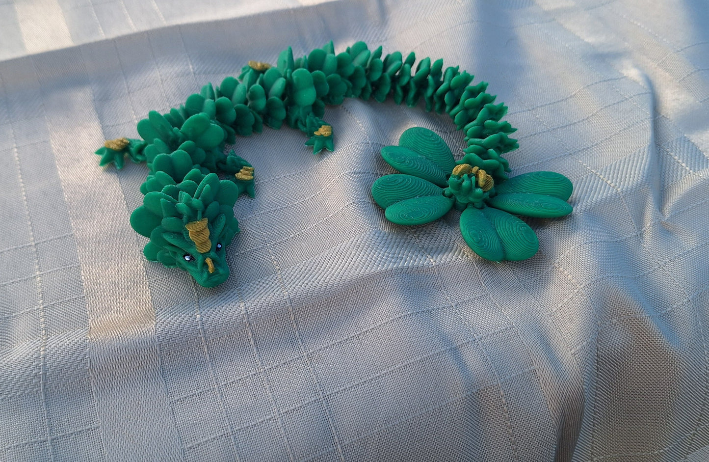 3D articulated green gold lucky clover dragon