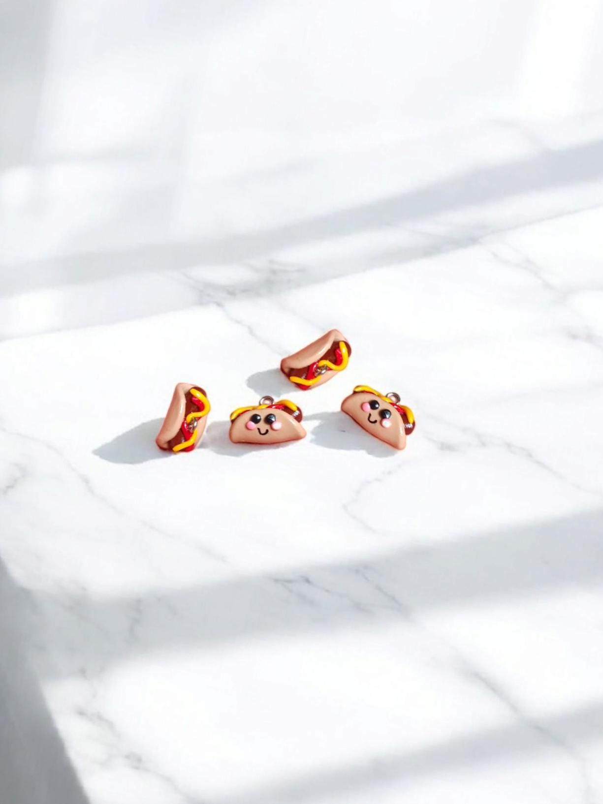 Polymer clay hot dog charms / cute kawaii clay hotdog food charms jewelry stitch marker progress keeper notions