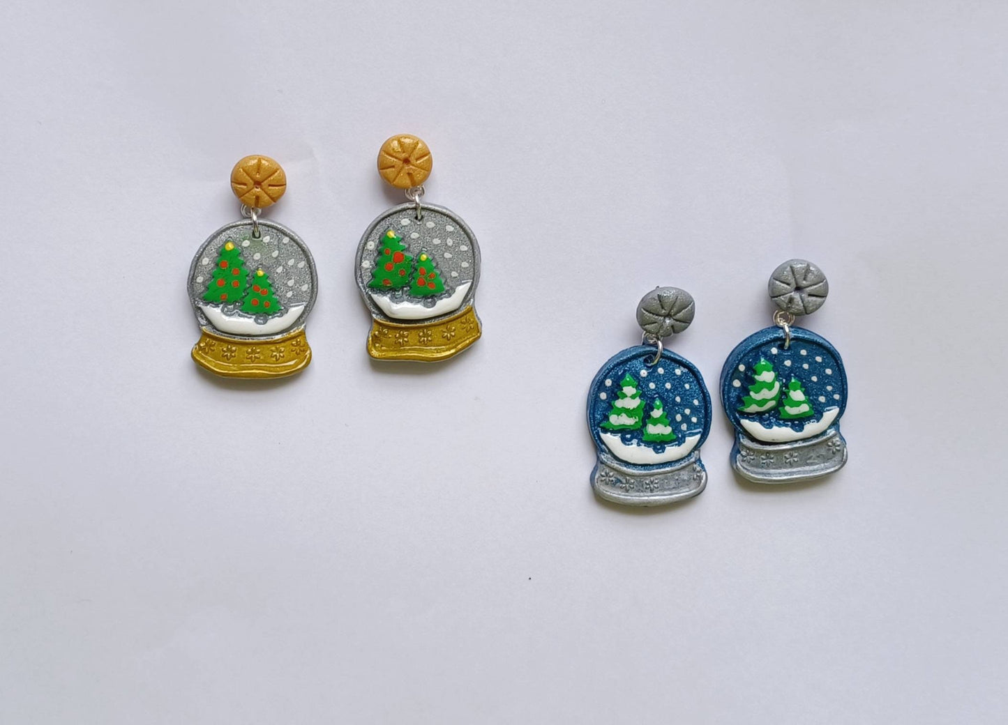 Kawaii snowglobe earrings / polymer clay snow globe holiday earrings / kawaii christmas holiday winter jewelry / clay snowglobe earrings