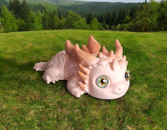 3D articulated printed and painted tan brown baby earth dragon / 3d printed baby dragon / 3d printed desk pet figurine fidget Serev3d design