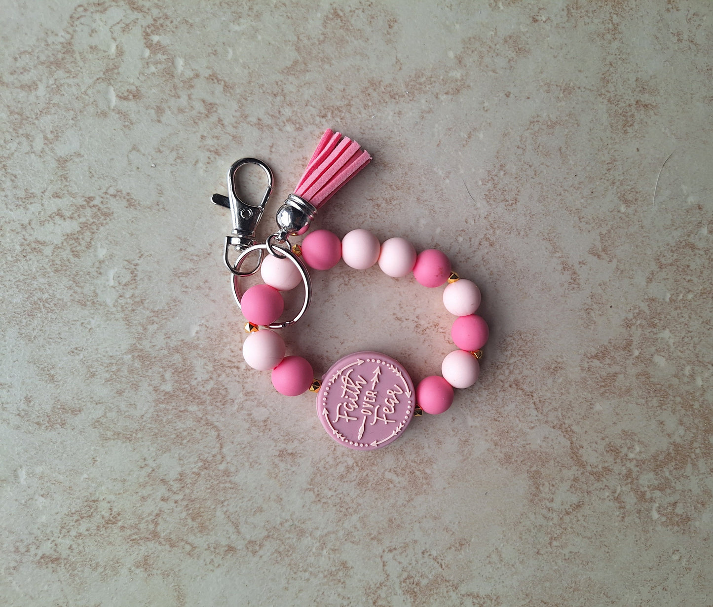 Silicone beaded wristlet keychain / faith over fear silicone beaded wristlet keychain / religious faith bag accessories key chain gift
