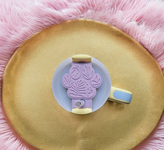 3D printed lavender paw print straw tag tumbler topper accessories / leaf pawprint tumbler topper straw tag / tumbler accessory for stanley