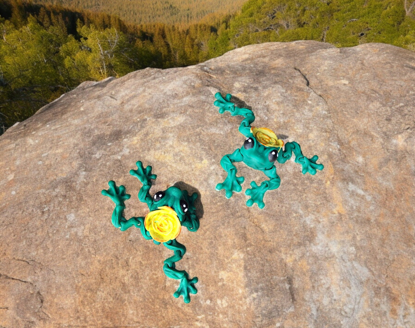 3D articulated yellow flower rose frog / 3d printed turtle animals / floral rose frog knick knack Fidget figurines