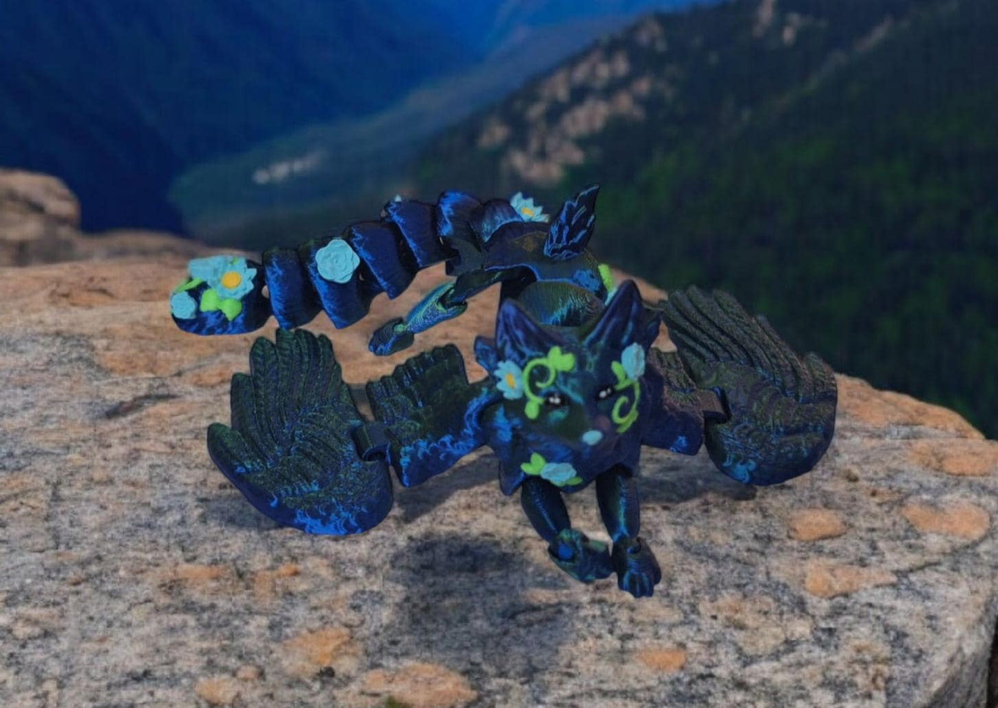 3D articulated winged fae fox / 3d printed floral fox figure 3d print / 3d printed animals figurine knick knack Fidget