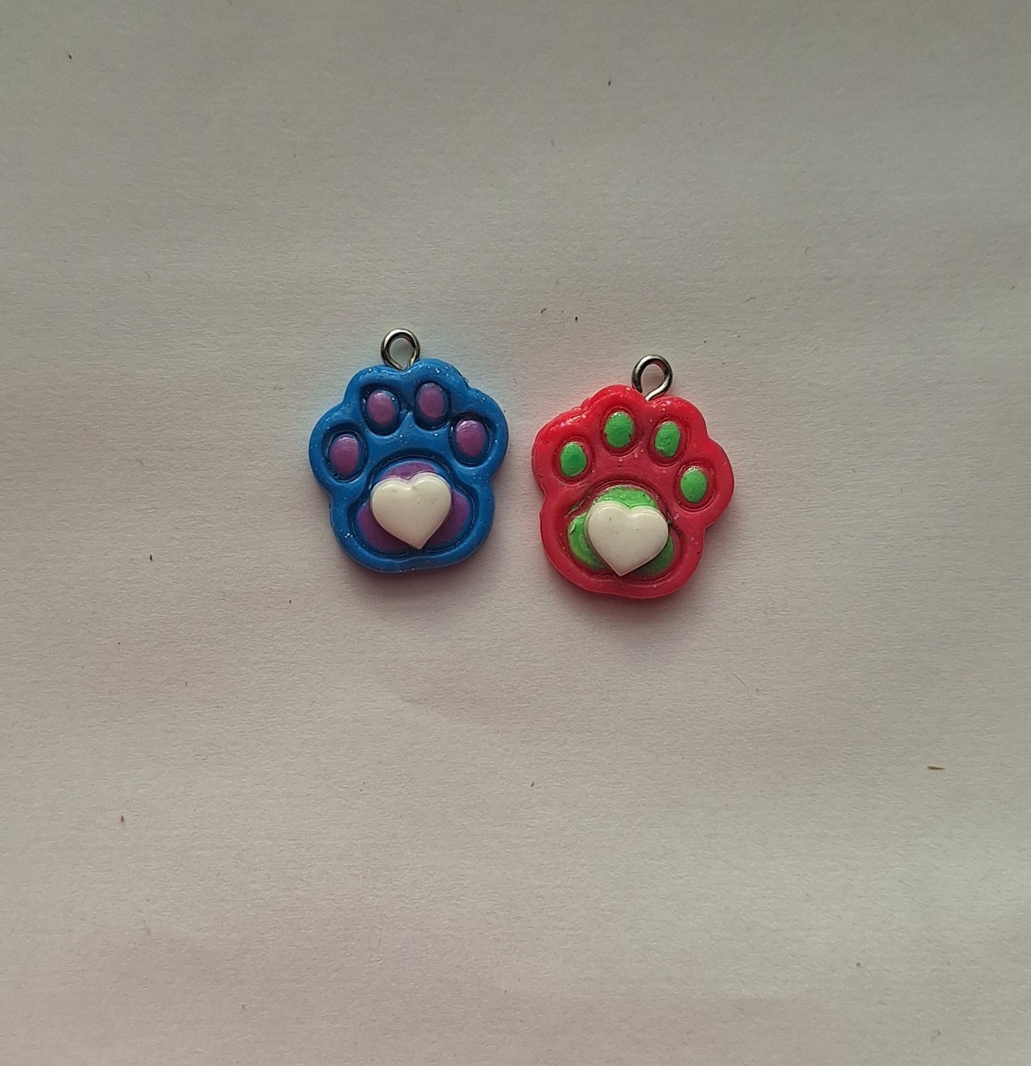 Kawaii pet paw print puppy cat charms / polymer clay heart paw print charms / kawaii pet charms / dog cat charms stitch marker