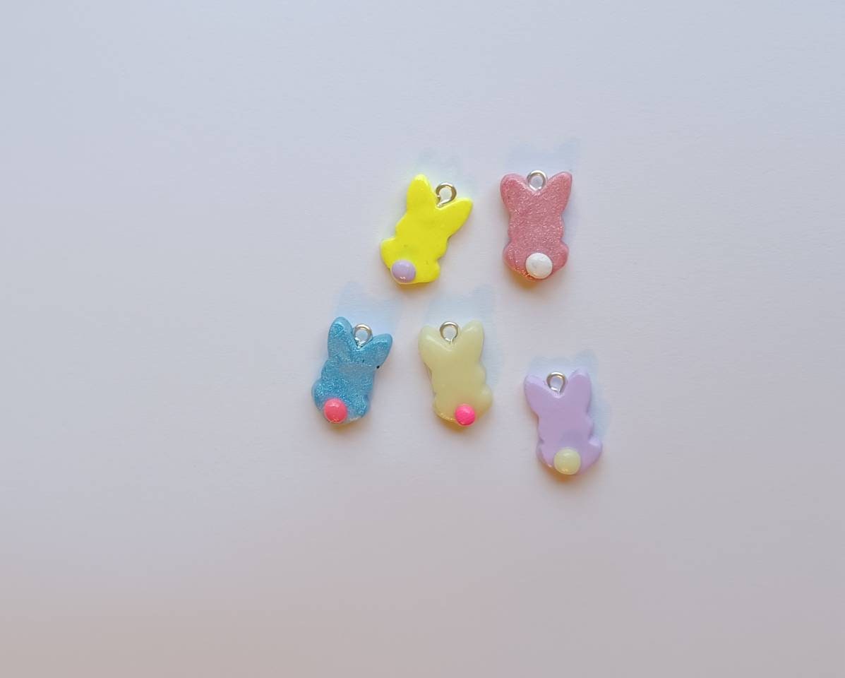 Kawaii decorative easter bunny tail charms / polymer clay easter charms / kawaii food charms / kawaii bunny rabbit butt charms