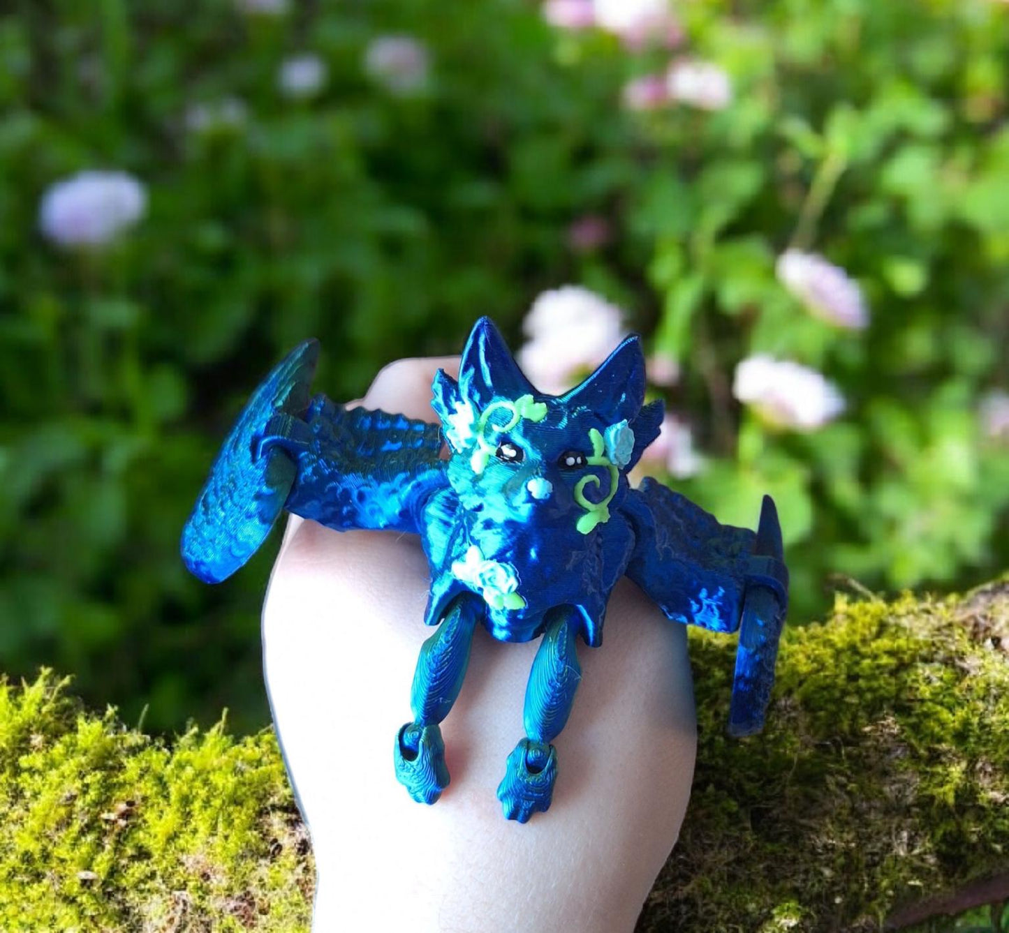 3D articulated winged fae fox / 3d printed floral fox figure 3d print / 3d printed animals figurine knick knack Fidget