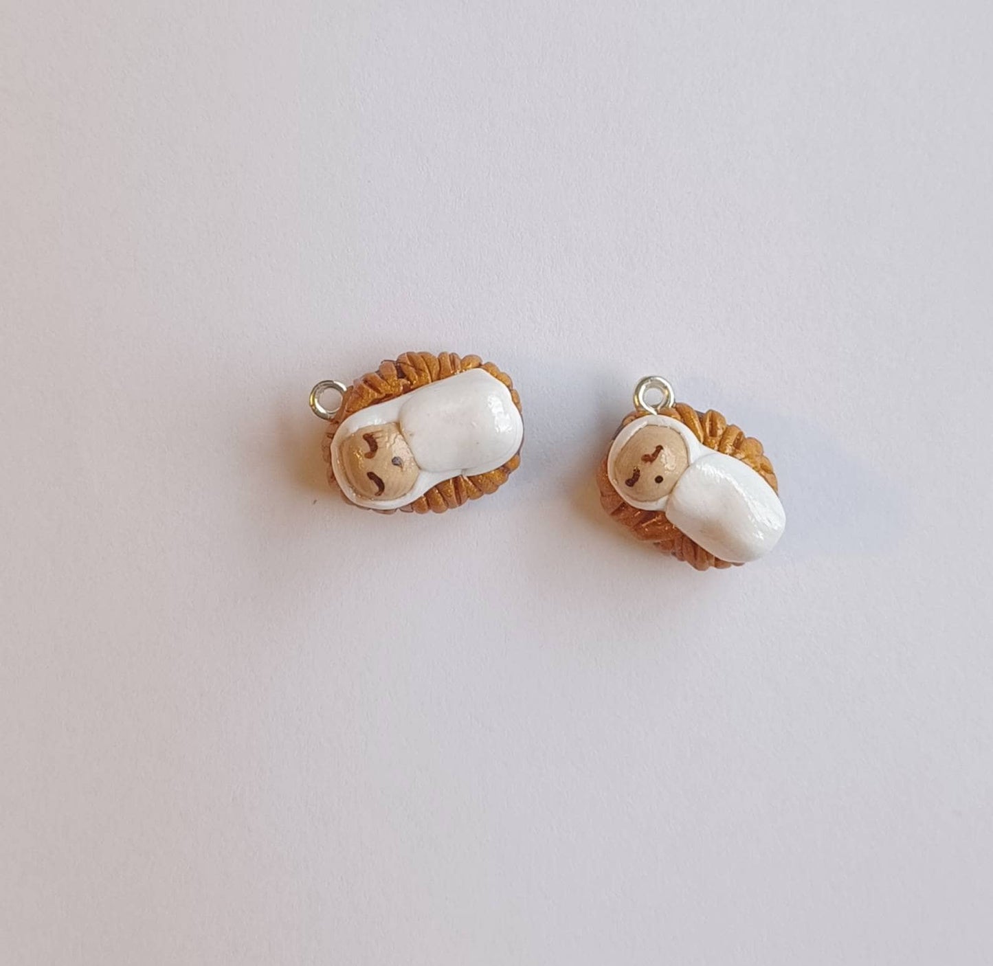 Clay Nativity baby Jesus charms / polymer clay Christmas charms /  Christian jewelry charms / tiny baby Jesus manger charms