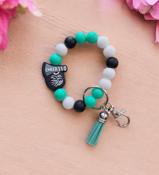 Silicone beaded wristlet keychain cheer custom colors available beaded wristlet keychain / cheerleader bag accessories key chai