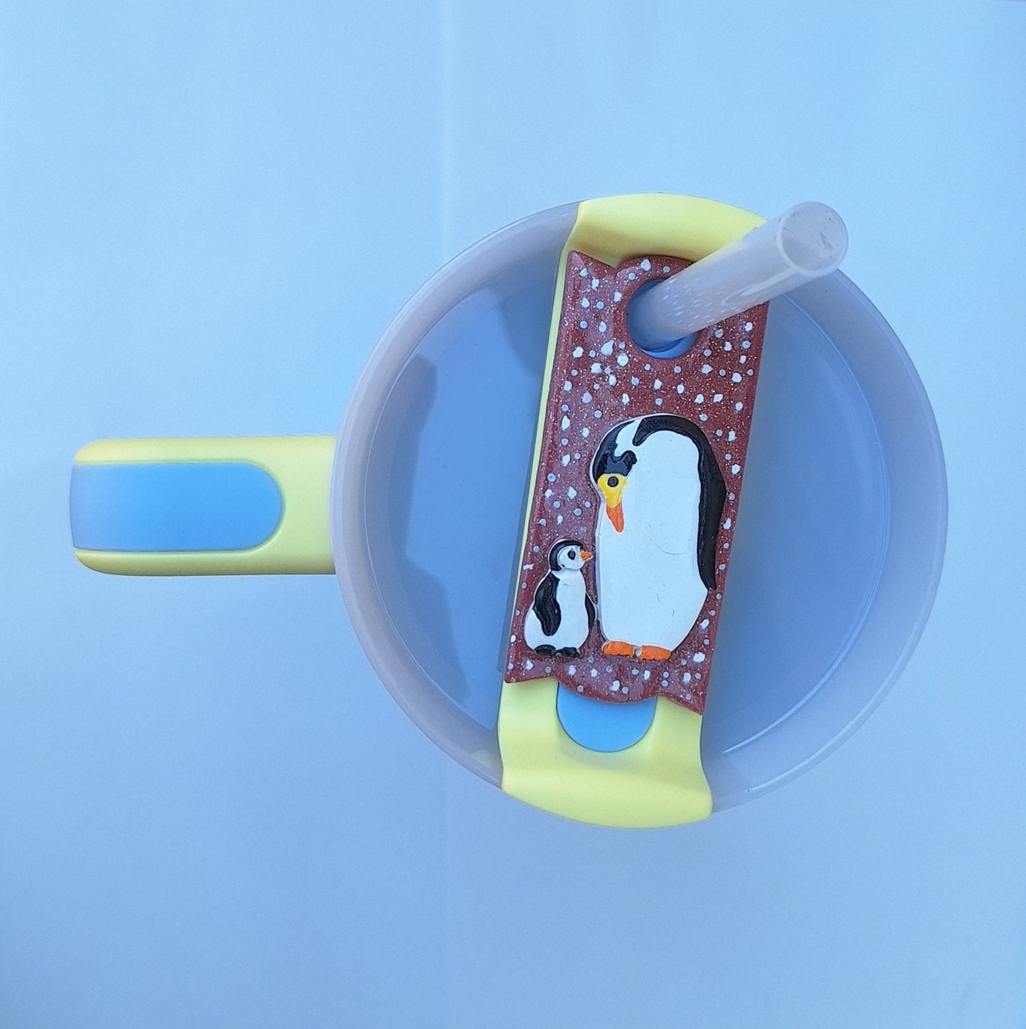 Polymer clay straw tag tumbler topper / clay tumbler accessories / winter penguin tumbler topper straw tag / penguin tumbler accessories