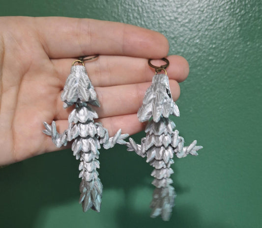 3D articulated silver gemstone tadling dragon earrings / 3d printed earrings / dragon earrings / articulated 3d dragon jewelry