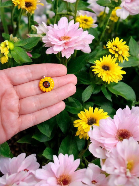 Polymer clay sunflower charms / cute clay fall charms autumn flower jewelry charms stitch marker progress keeper notions