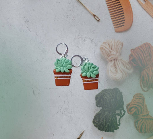 Stitch markers set of 2 succulent potted plant / succulent stitch markers / floral plant stitch markers