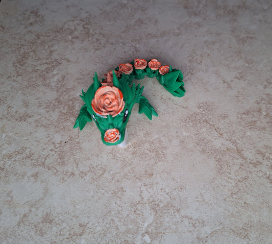 3D articulated rose flower dragon straw cap / 3d printed dragon animals / floral dragon tadling straw topper cover Fidget figurines