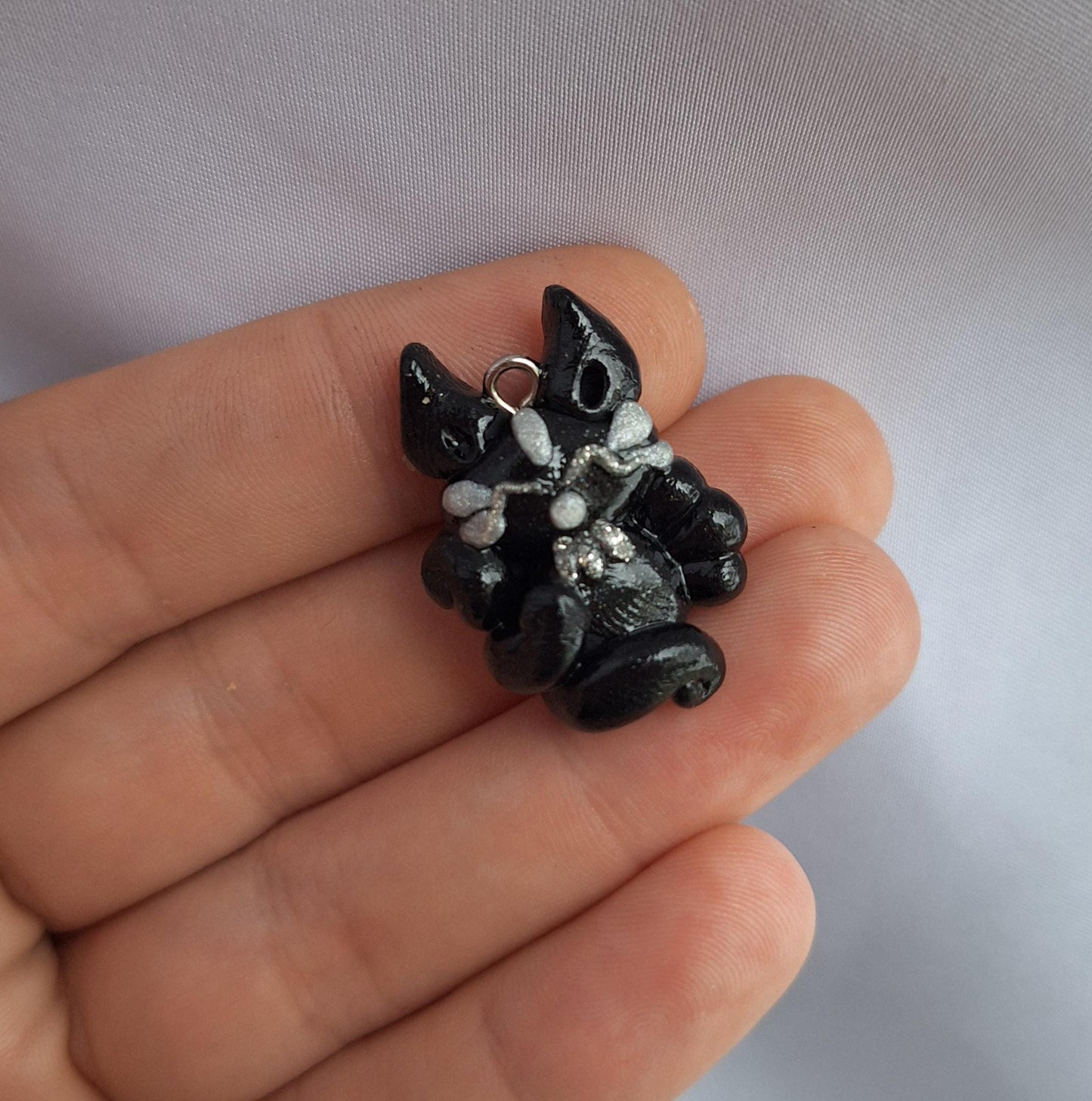 Polymer clay black silver kitsune fox charms / polymer clay fox charms / kawaii fox animal charms stitchmarker progress keeper notions