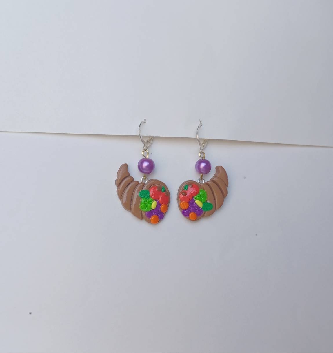 Kawaii cornucopia earrings / polymer clay thanksgiving cornucopia earrings / kawaii Thanksgiving holiday jewelry / holiday earrings