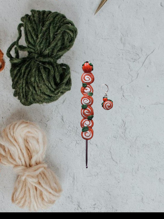Polymer clay autumn pumpkin roll dessert food crochet hook
