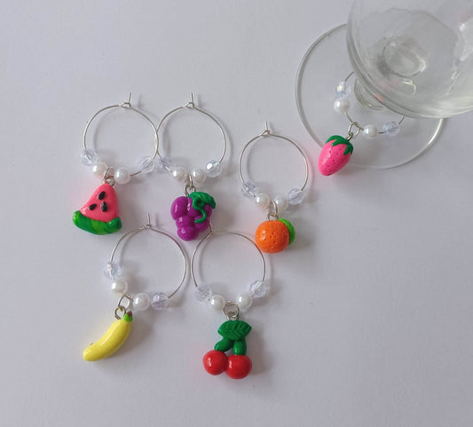 Set of 6 Red fruit wine charms / summer wine charms / food wine charms / set of 6 polymer clay wine charms