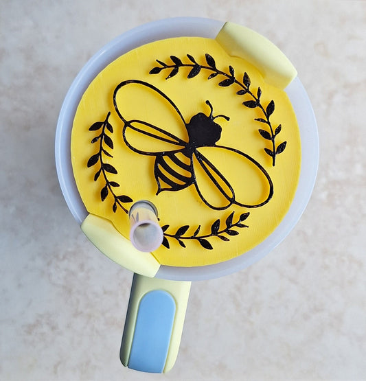 3D printed black yellow bee straw tumbler topper accessories /  tumbler topper straw tag / honey bumble bee tumbler accessories for stanley