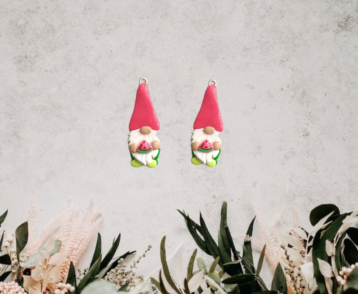 Kawaii watermelon gnome charms / polymer clay garden gnome charms / fruit gnome charms / watermelon summer gnome charms stitch marker